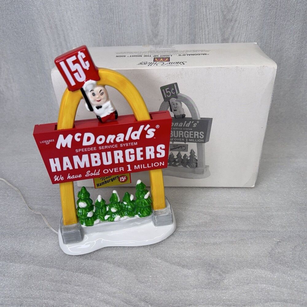 Department 56 Snow Village McDonald's Light Up the Night Sign 54925 Tested EUC